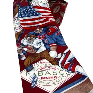 Vintage Tabasco Men's Silk Necktie Football American Flag Burgundy Made‎ in USA